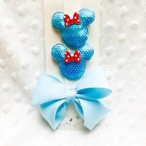 Minnie Mouse Light Blue Sequin & Bow Hairclips for Girls, NEW